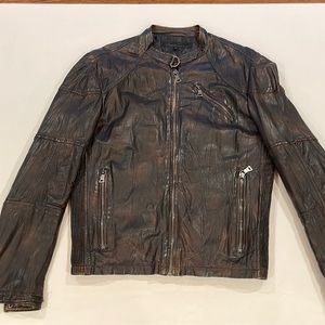 Kenneth Cole distressed brown leather jacket size “M”.